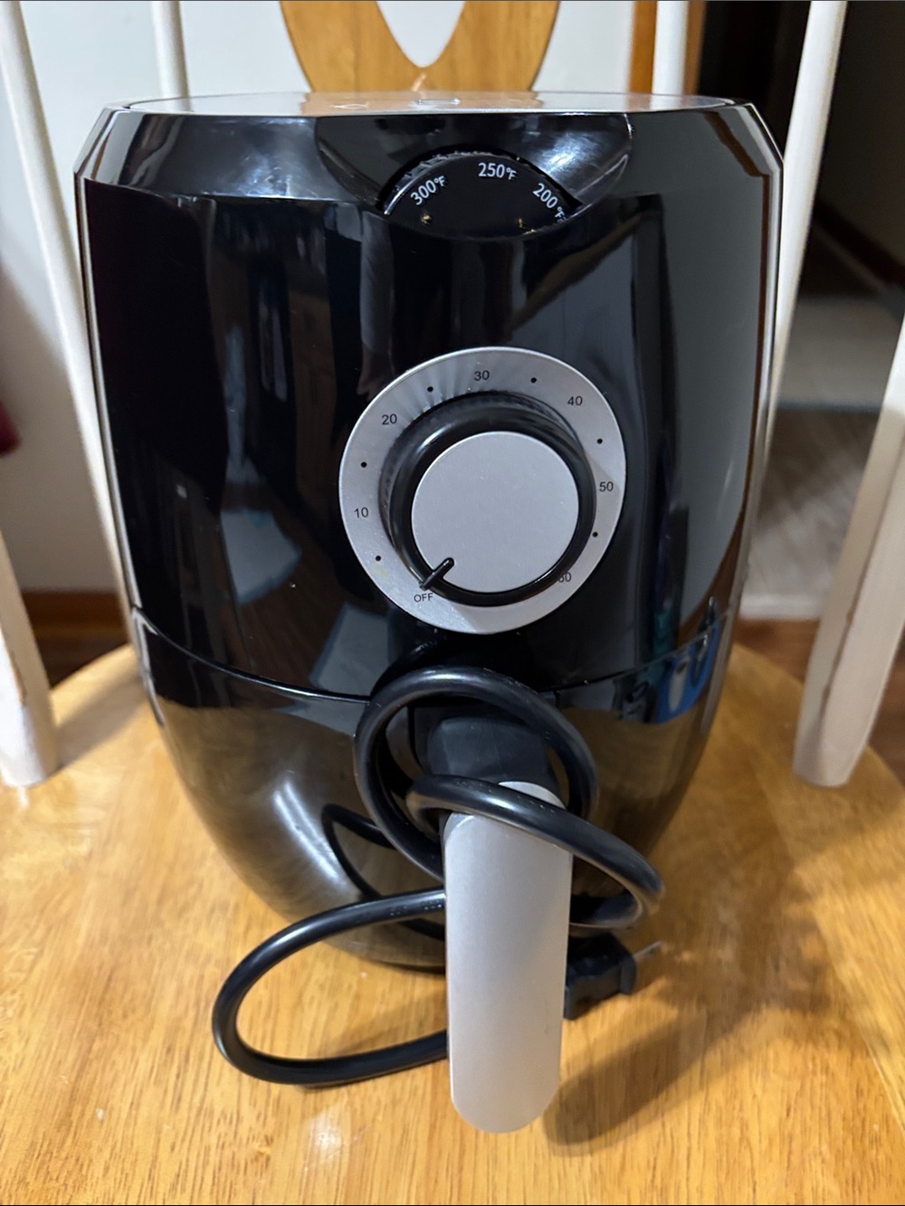Black Air Fryer with Silver Dial and Handle - Compact Countertop Cooker